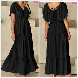 NWT Simplee Black Tiered Ruffle Maxi Dress M